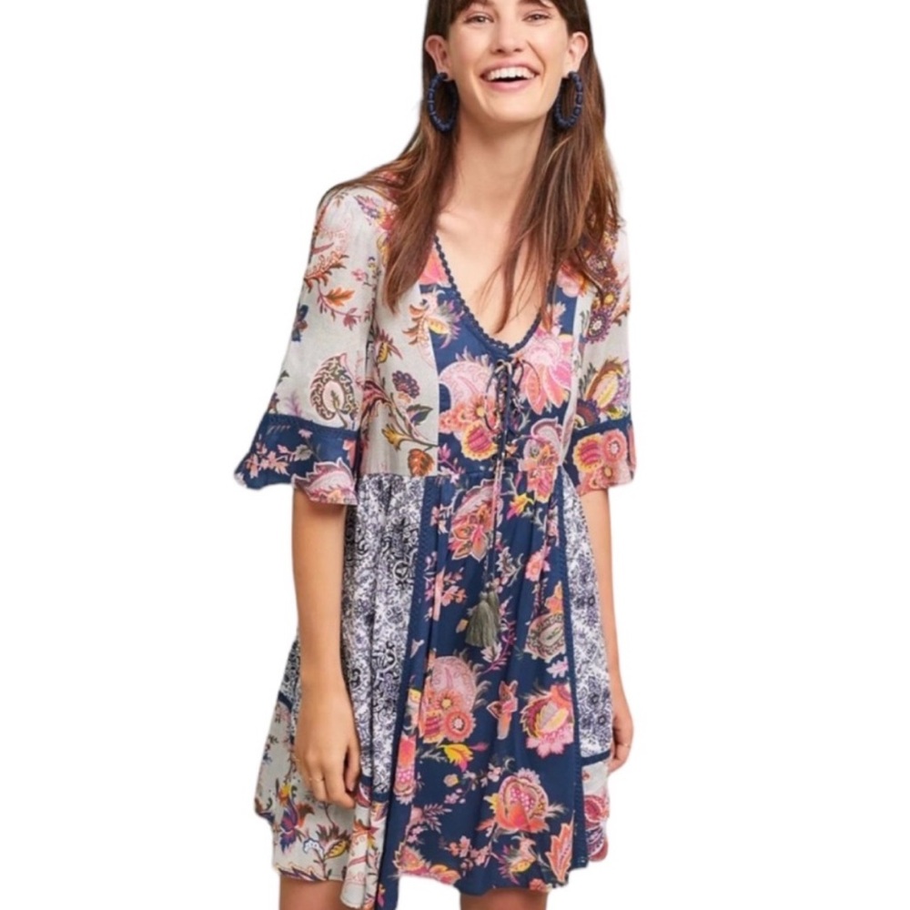 Lilka by Anthropologie XS Flowy Lightweight
Patchwork Tassel Dress